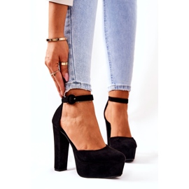 SEA Czółenka Damskie Na Słupku Platformie Zamszowe Czarne Netel 5