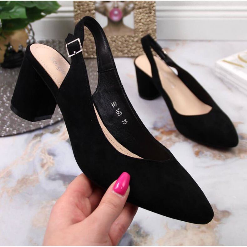 Czółenka na słupku Sergio Leone w SK362 czarne 1