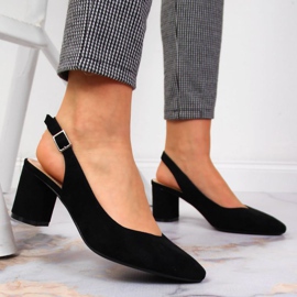 Czółenka na słupku Sergio Leone w SK362 czarne 2