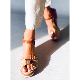 Sandałki na koturnie Leyla Khaki beżowy brązowe 1