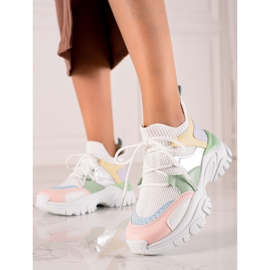 TRENDI Wsuwane Kolorowe Sneakersy białe wielokolorowe zielone 3
