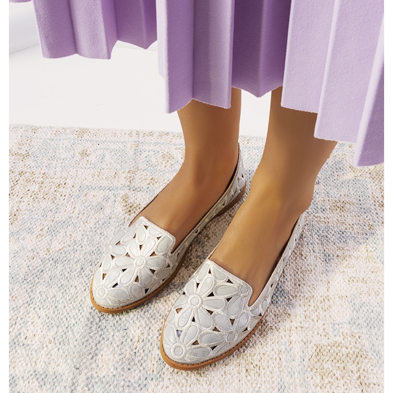 Szare baleriny ażurowe Amanda srebrny 1