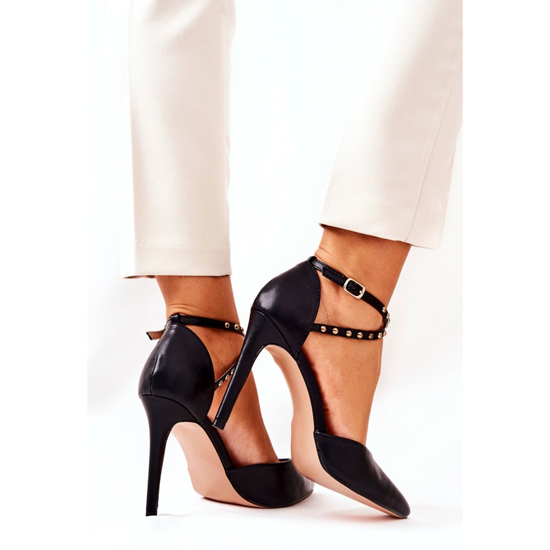 WS1 Szpilki Z Paseczkami Dżety Czarne Remmes 5