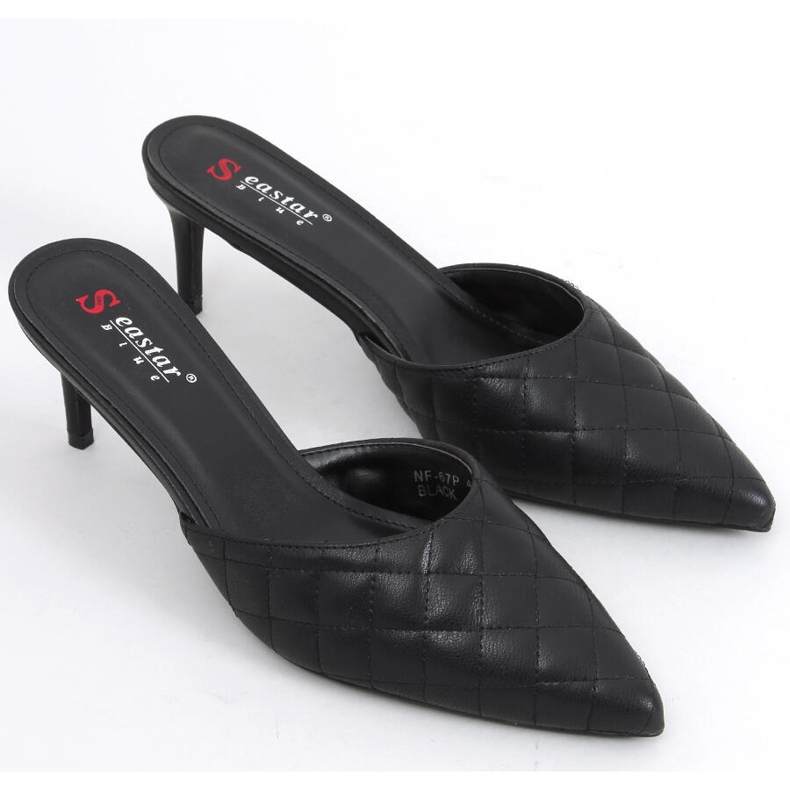 Klapki szpilki pikowane Gloria Black czarne 2