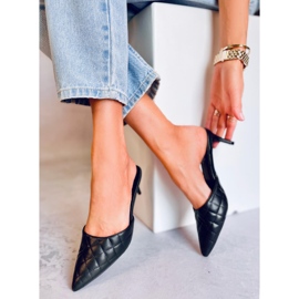 Klapki szpilki pikowane Gloria Black czarne 1