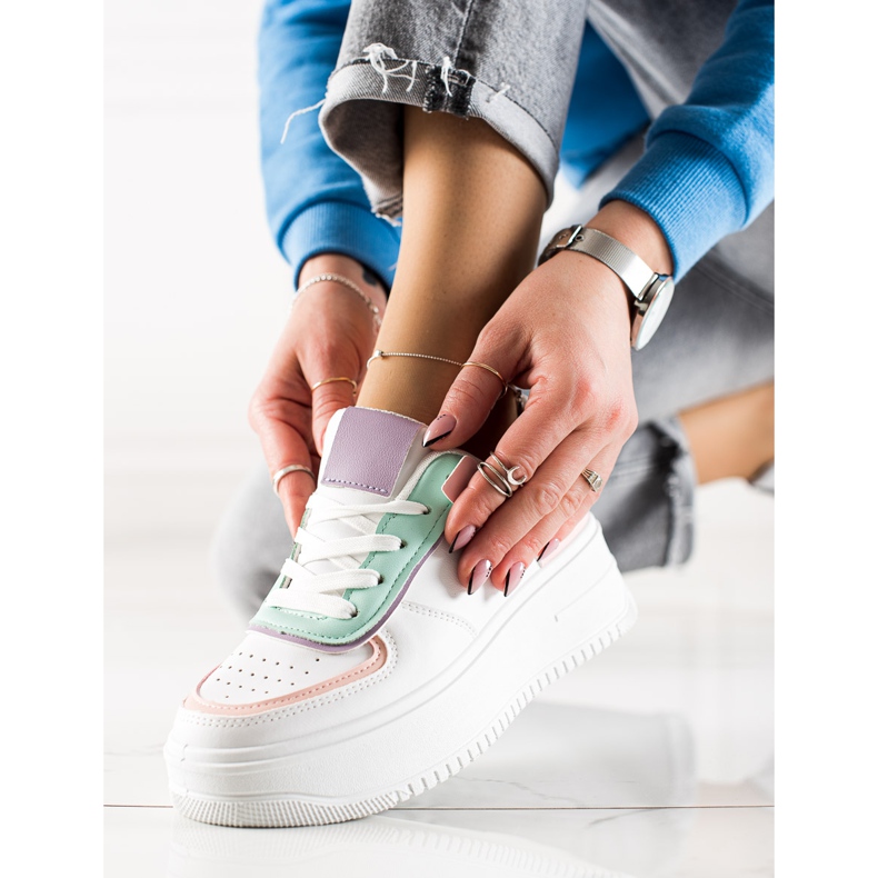 TRENDI Modne Sneakersy Na Szerokiej Platformie białe wielokolorowe 2