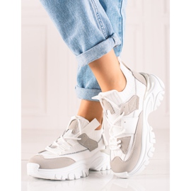 TRENDI Sznurowane Modne Sneakersy beżowy białe 1
