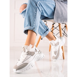 TRENDI Sznurowane Modne Sneakersy beżowy białe 3