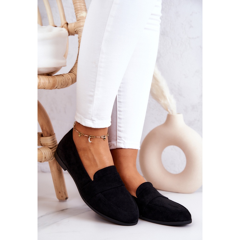 PE1 Zamszowe Mokasyny Z Paskiem Czarne Jayden 1