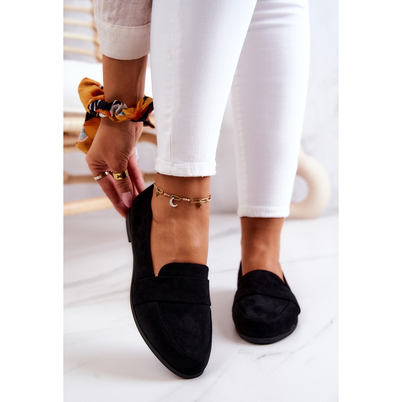 PE1 Zamszowe Mokasyny Z Paskiem Czarne Jayden 2