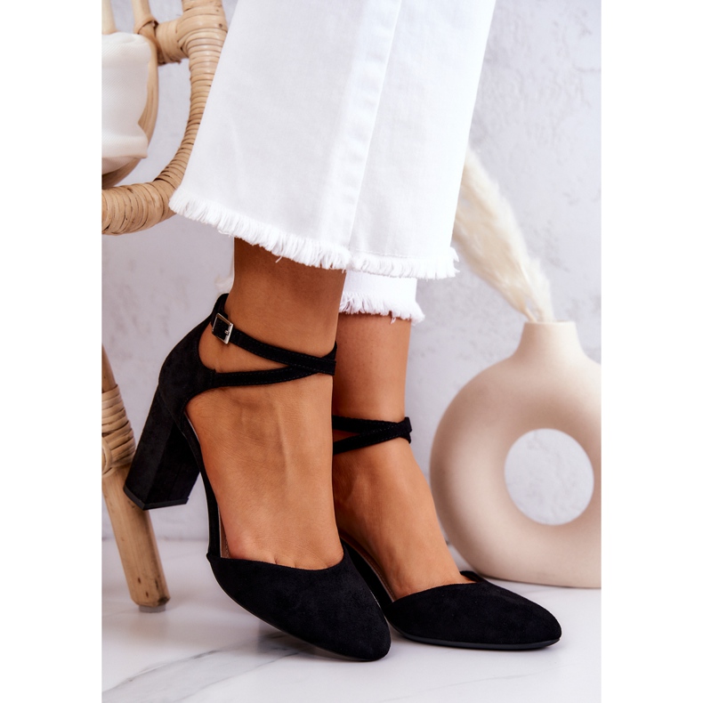 Czółenka Zamszowe Na Słupku Sergio Leone SK851 Czarne 1