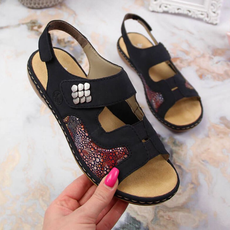 Sandały na rzep Rieker W 65989-14 granatowe 1