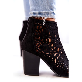 FB1 Botki Na Słupku Ażurowe Czarne Brittany 6