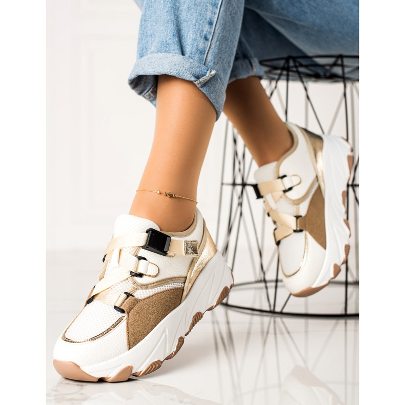 W. Potocki Sneakersy Z Klamrą Potocki beżowy białe złoty 1