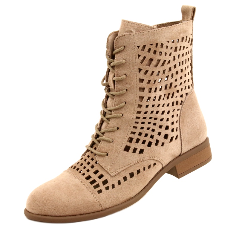 M.Daszyński Workery ażurowe wiązane Daszyński SA142-33 beżowy 4