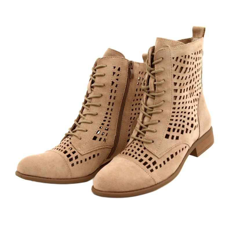 M.Daszyński Workery ażurowe wiązane Daszyński SA142-33 beżowy 3