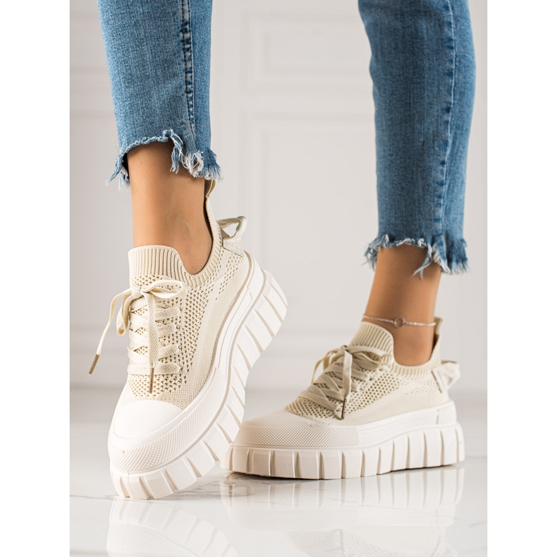 TRENDI Ażurowe Trampki Na Platformie beżowy 1