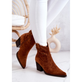 S.Barski Zamszowe Damskie Botki Kowbojki Camel Devon brązowe 2