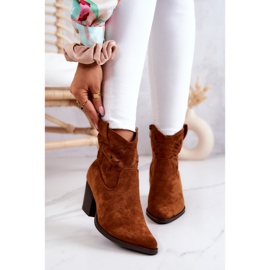 S.Barski Zamszowe Damskie Botki Kowbojki Camel Devon brązowe 1