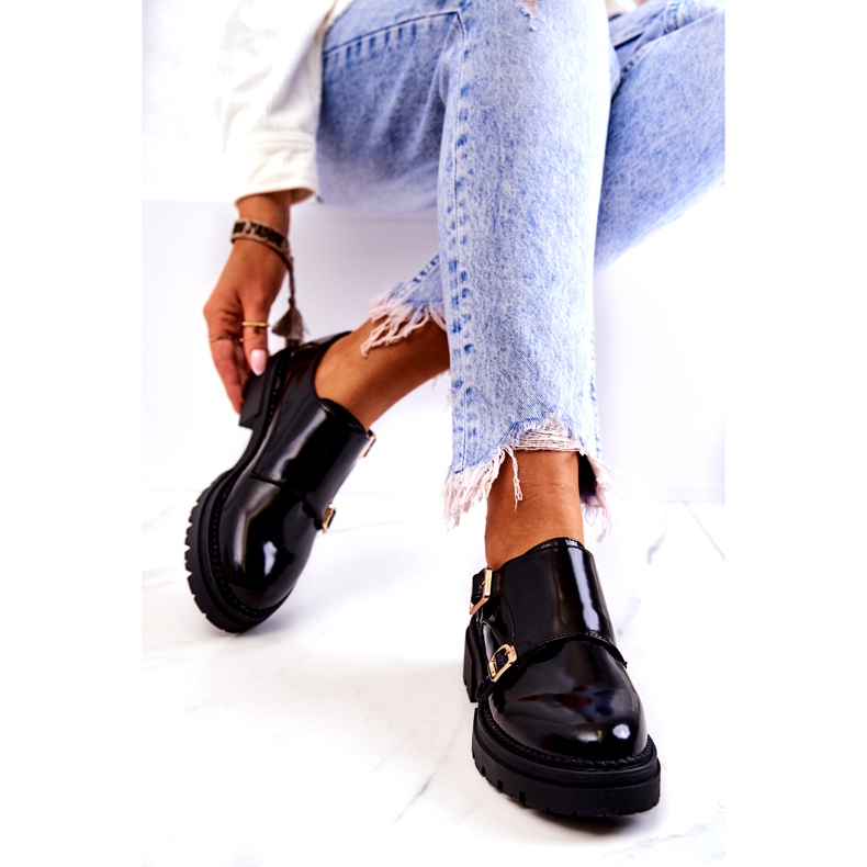 PL5 Skórzane Półbuty Ze Sprzączką La.Fi Czarne Leonie 4