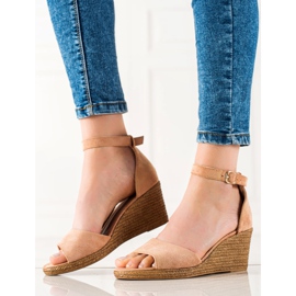 W. Potocki Zamszowe Sandały Na Koturnie Potocki beżowy 1