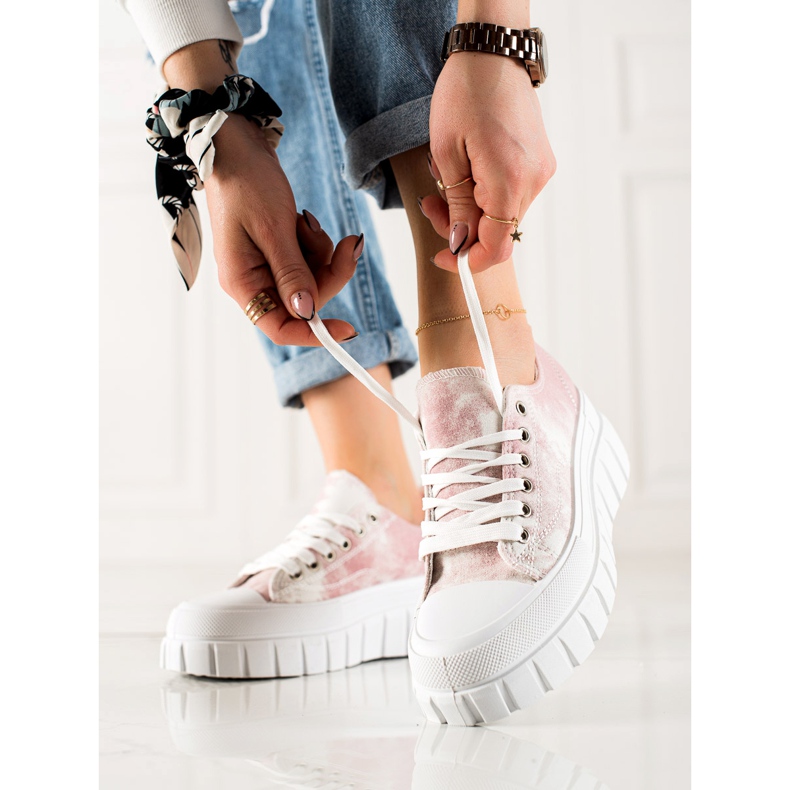 W. Potocki Trampki Na Platformie Potocki białe różowe 1