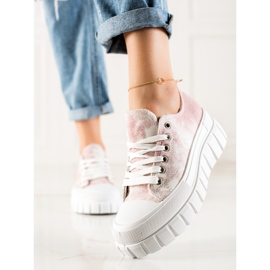 W. Potocki Trampki Na Platformie Potocki białe różowe 2
