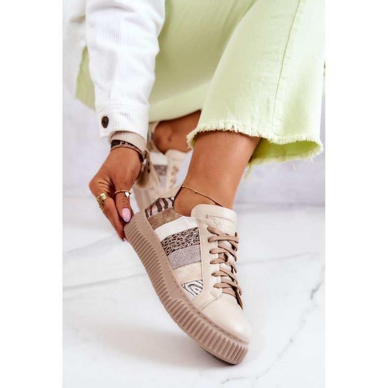 Skórzane Buty Sportowe Na Platformie Maciejka 05482-04 Beżowe beżowy 1