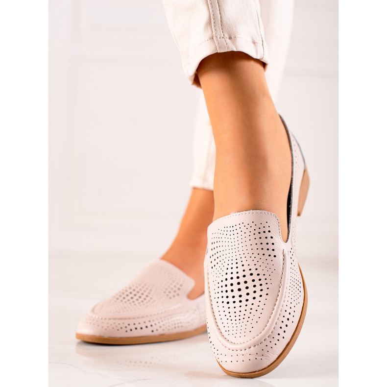 Goodin Skórzane Mokasyny Z Ażurowym Wzorem beżowy 2