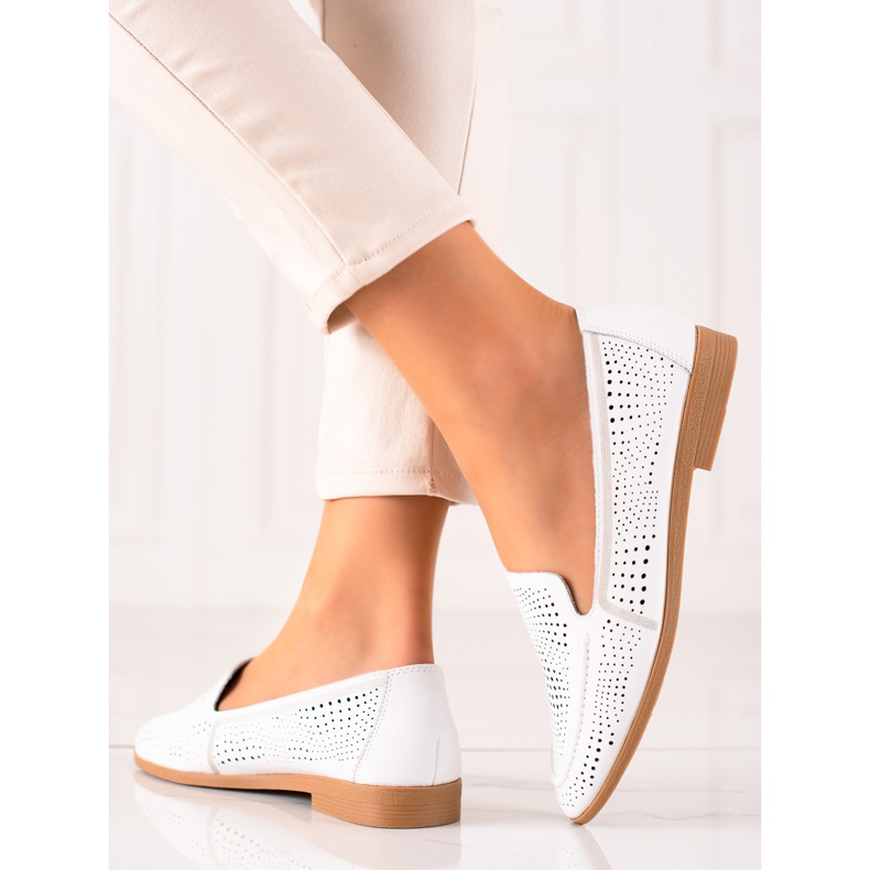 Goodin Skórzane Mokasyny Z Ażurowym Wzorem białe 1