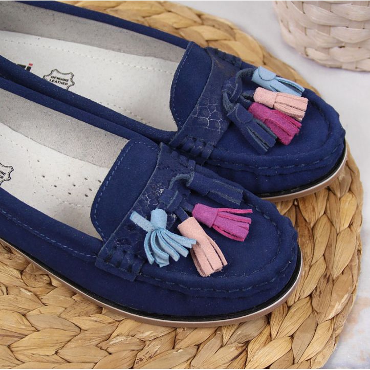 Evento Mokasyny z frędzlami Jezzi W JEZ328A granatowe 2