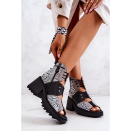 Skórzane Botki Na Suwak Maciejka 05321-03 Szaro-Czarne srebrny 2