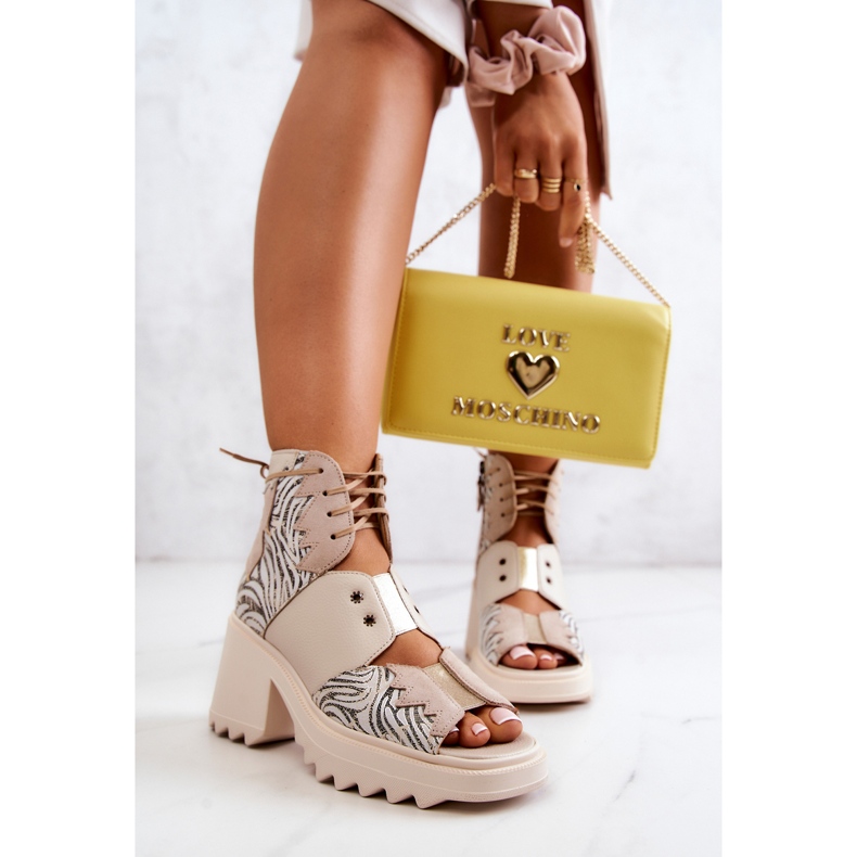 Skórzane Botki Na Suwak Maciejka 05321-04 Beżowe beżowy 2