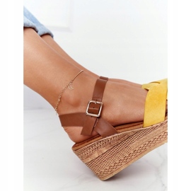 Sandały Na Koturnie S.Barski GD-38 Żółte brązowe 4