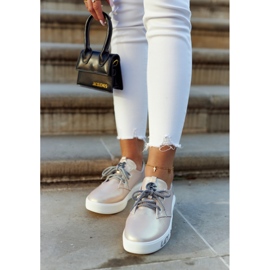 S.Barski Damskie Skórzane Tenisówki Z Ozdobą Metaliczny Róż Carrey beżowy różowe 2