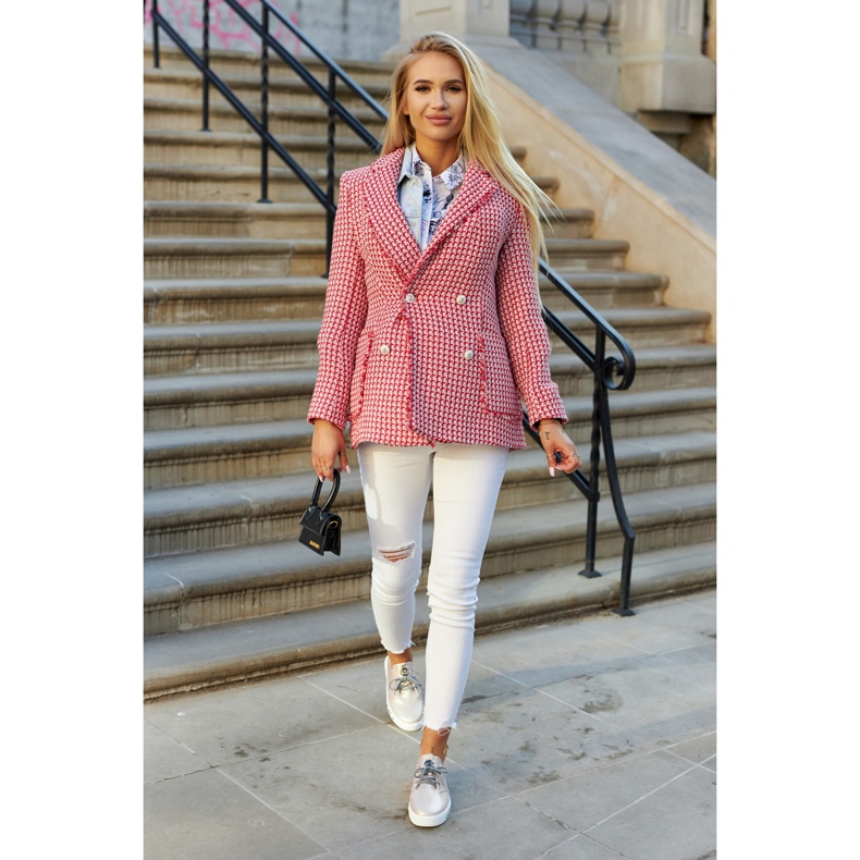 S.Barski Damskie Skórzane Tenisówki Z Ozdobą Metaliczny Róż Carrey beżowy różowe 1