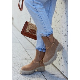 Modne Zamszowe Botki Z Wycięciem Camel Forget Me brązowe 1