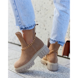 Modne Zamszowe Botki Z Wycięciem Camel Forget Me brązowe 3