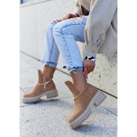 Modne Zamszowe Botki Z Wycięciem Camel Forget Me brązowe 5