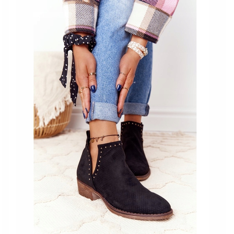 PS1 Ażurowe Botki Z Wycięciami Czarne Clever 1