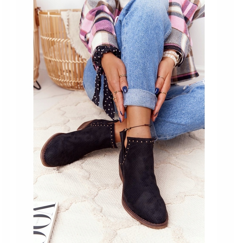 PS1 Ażurowe Botki Z Wycięciami Czarne Clever 3