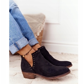 PS1 Ażurowe Botki Z Wycięciami Czarne Clever 4