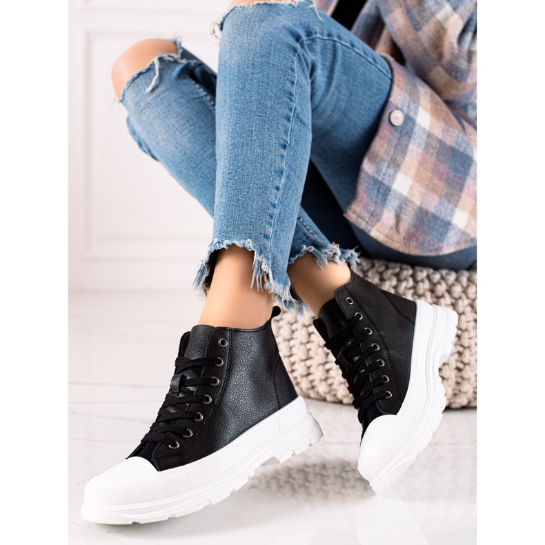 Forever Folie Modne Wysokie Trampki czarne 1