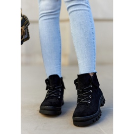 S.Barski Zamszowe Botki Trapery Wiązane Czarne Dalles 1