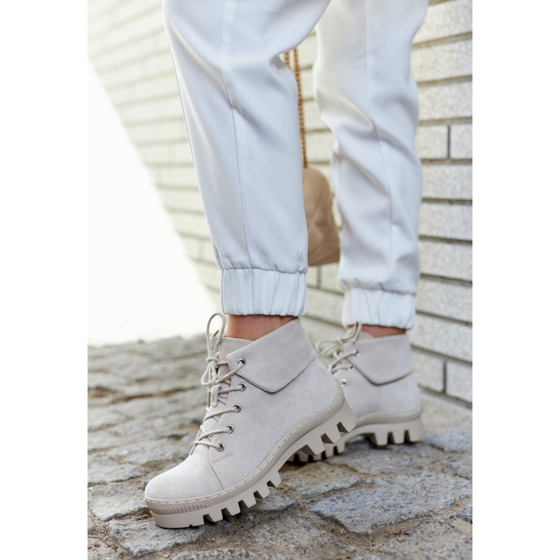 S.Barski Zamszowe Botki Trapery Wiązane Jasnoszare Dalles 1