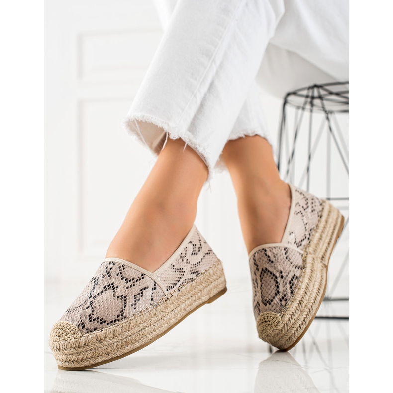 Bestelle Espadryle Na Platformie Snake Print beżowy 1