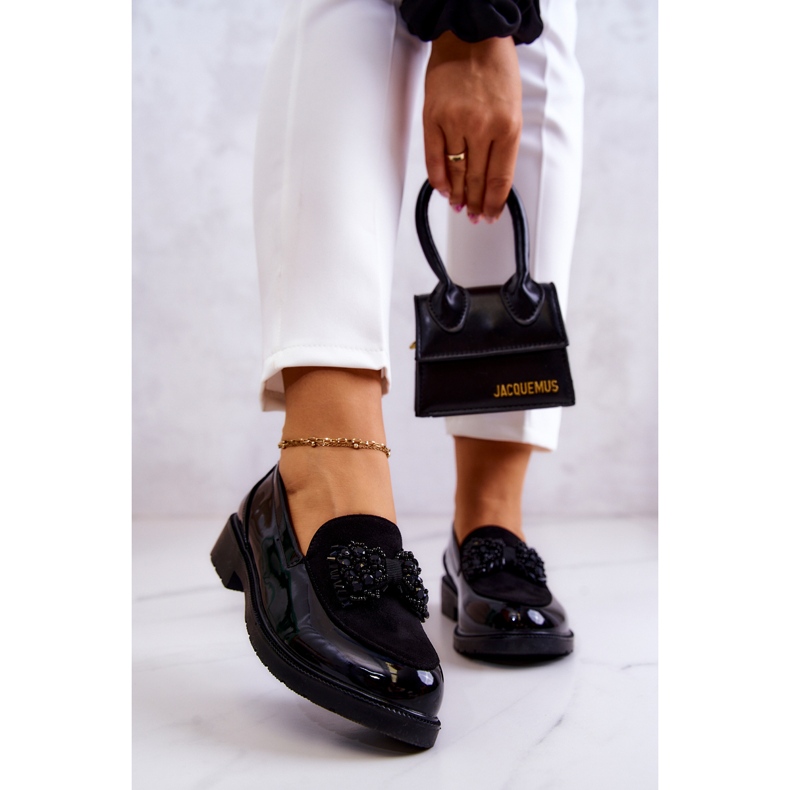 S.Barski Eleganckie Lakierowane Mokasyny Loafery Czarne Belize 1