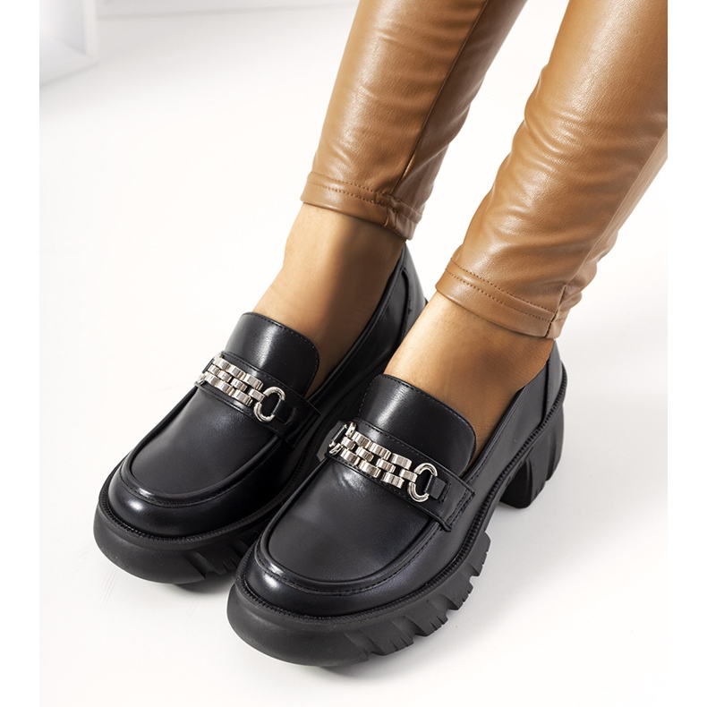 Czarne Mokasyny na grubej podeszwie Ruth 1