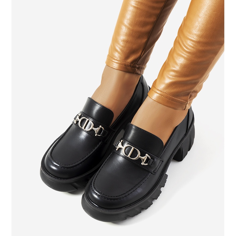 Czarne Mokasyny na grubej podeszwie Brant 1