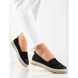 TRENDI Czarne Espadryle Z Brokatem 2
